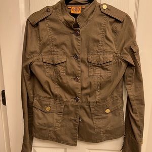 Tory Burch Utility Jacket - Olive Green with Gold Logo Buttons medium